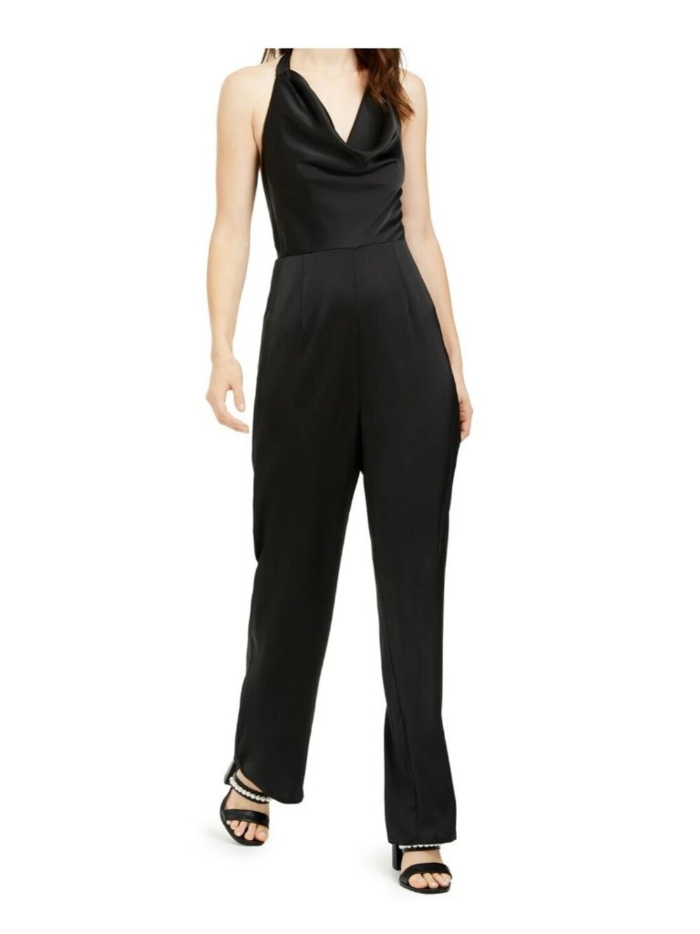 19 Cooper Women's Sleeveless Cowl Neck Halter Jumpsuit, Black